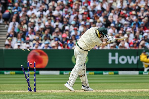 Steve Smith bowled by Josh Tongue during the MCG Ashes Test that ended in two days.