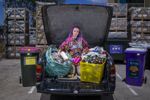 Sayo Leahy dropping off her latest haul at the Coburg North Container Deposit Scheme depot.