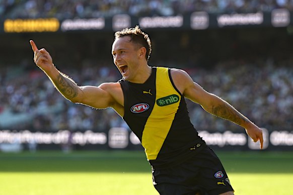Richmond’s Rhyan Mansell celebrates.