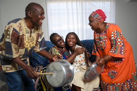 Heathdale Christian College student Sarah Irungu and her family celebrate the student’s 96.6 ATAR score on Thursday.
