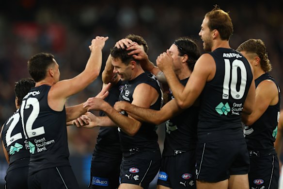 The Blues celebrate a goal.