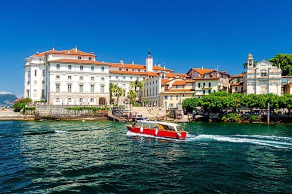 The port of Italy’s Isola Bella island on Lake Maggiore is distinguished by magnificent 17th century baroque palaces.