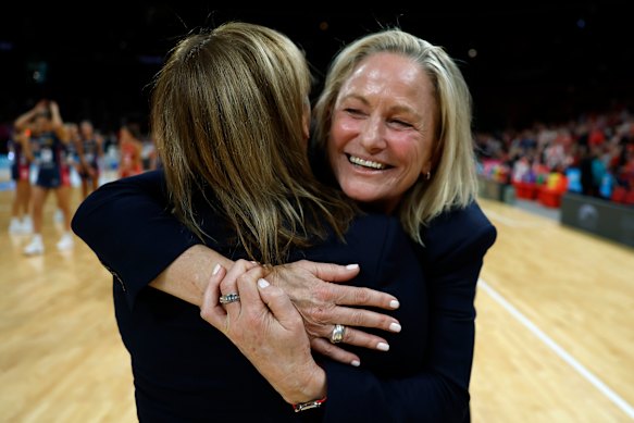 An elated Simone McKinnis celebrates the win.