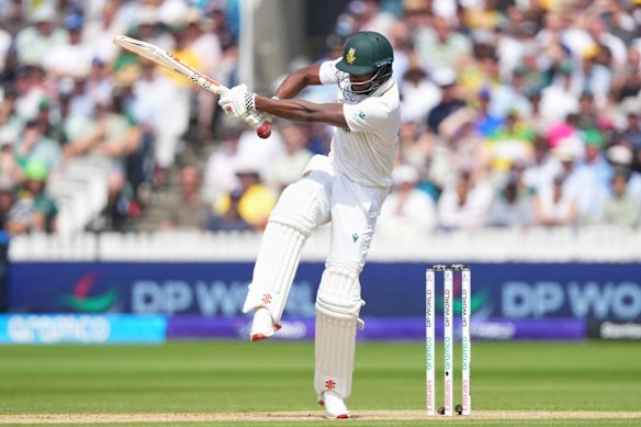 South Africa’s Kagiso Rabada bats on day two of the World Test Championship final. 