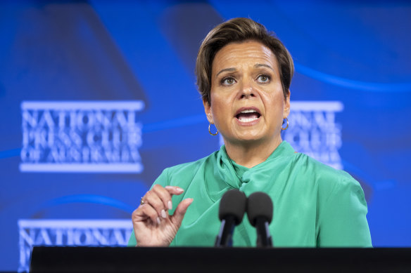 Communications Minister Michelle Rowland at the National Press Club.