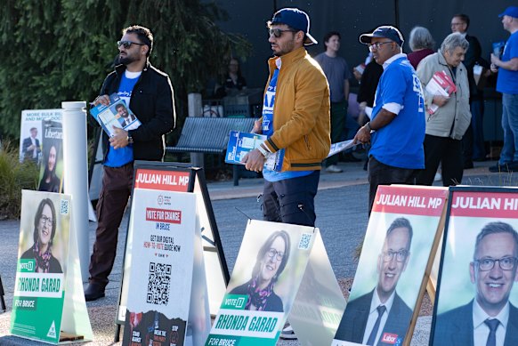 Voters at a pre-polling station at Dandenong Stadium in the Victorian seat of Bruce.