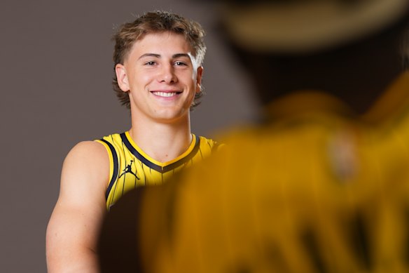 Indiana forward Johnny Furphy poses for a photo on media day.