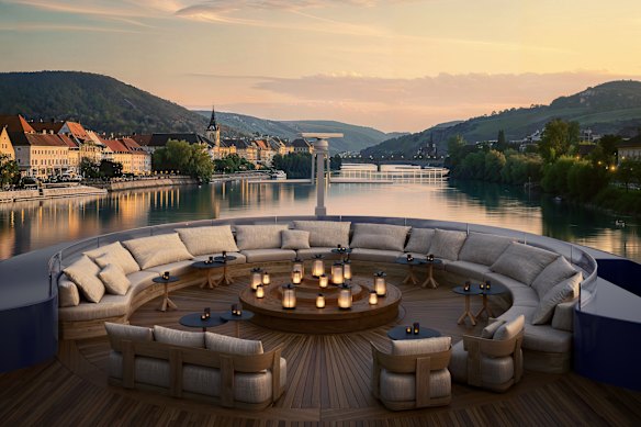 The conversation pit, as it’s dubbed, is a key gathering point on the rooftop deck of APT’s Ostara and Solara riverships.
