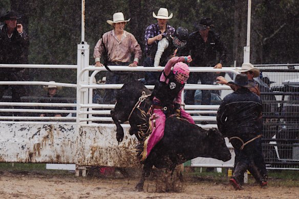 A storm meant Bella was competing in a muddy arena at the Woodford Rodeo.