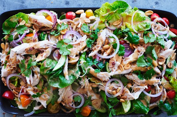 Satay roast chicken salad.