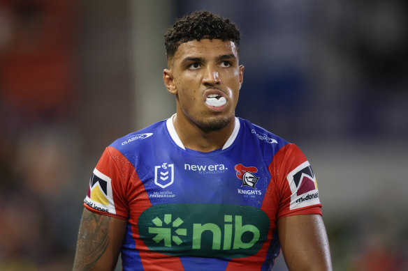 Kai Pearce-Paul is sent to the sin bin in round two against the Dolphins.