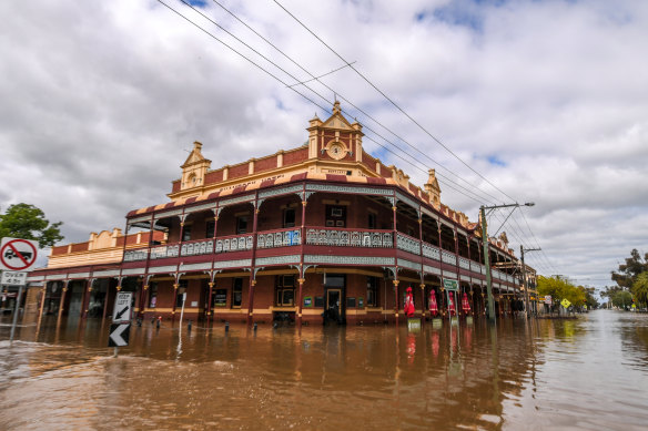 The Shamrock Hotel in Rochester during the October 2022 floods, which caused severe damage to homes, roads and community buildings.