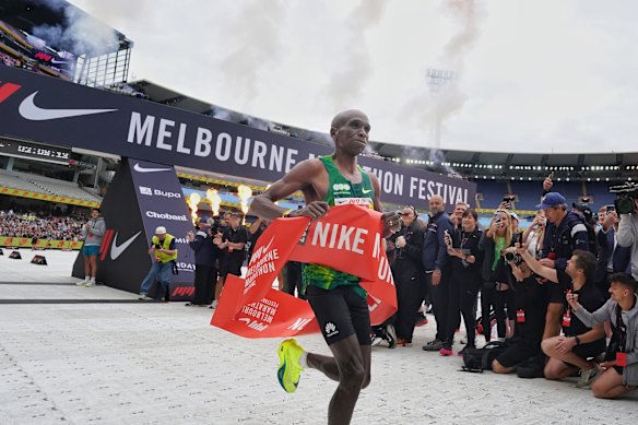 Eliud Kipchoge, winner of the men’s Melbourne Marathon.