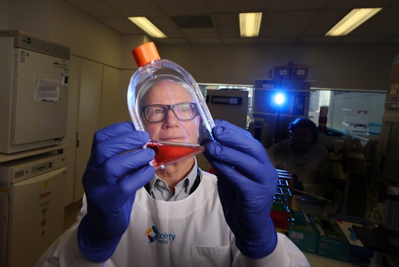 Associate Professor Bruce Thorley demonstrates the process of testing samples of wastewater for polio.