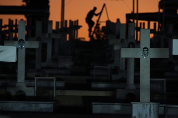 Crosses stand on the graves of Greek and Greek Cypriot soldiers killed in the 1974 Turkish invasion in Cyprus at the Tymvos Macedonitissas military cemetery in the divided capital of Nicosia, Cyprus.