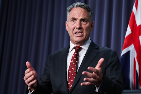 Defence Minister Richard Marles during a press conference in Canberra on Monday.
