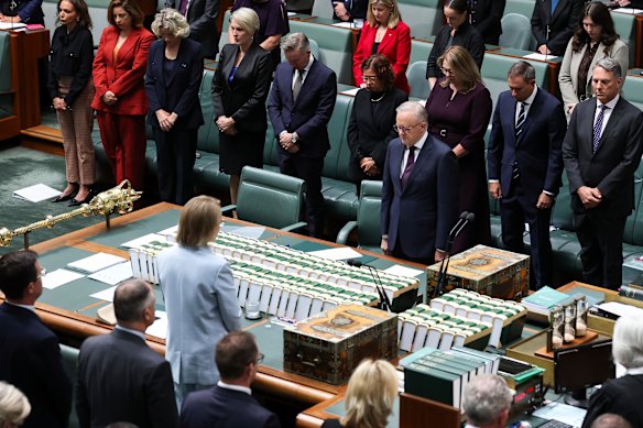 Prime Minister Anthony Albanese and Members of the House of Representatives observe a minute’s silence.