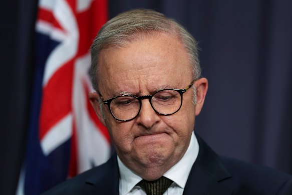 Prime Minister Anthony Albanese speaking to the media at Parliament House after the shootings.