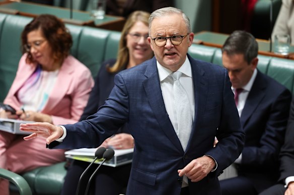 Prime Minister Anthony Albanese looks confident in the Parliament on Thursday.