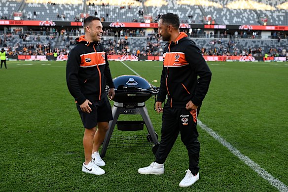 Fire up ... Luke Brooks received a new barbecue from the Tigers as a leaving gift in 2023 after 11 seasons with the club.