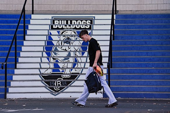 Lachie Galvin arrives for training on Monday