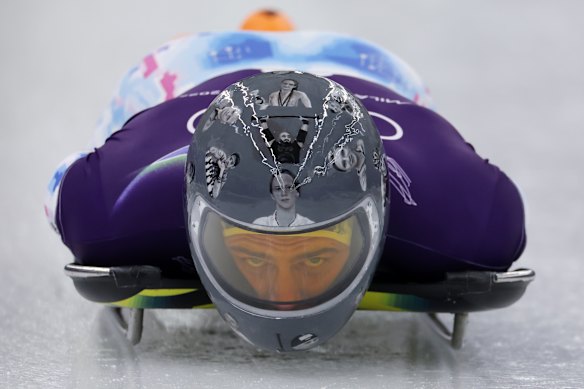 Vladyslav Heraskevych of Team Ukraine participates during Men’s Training Heat 3 on day four of the Milano Cortina 2026 Winter Olympic games at Cortina Sliding Centre in Cortina d’Ampezzo, Italy.