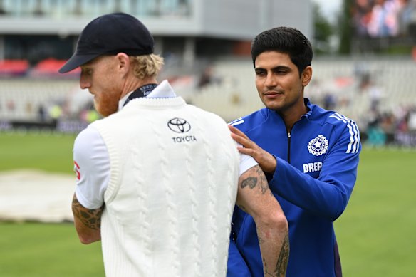 Shubman Gill and Ben Stokes shake hands at the end of the fourth Test.