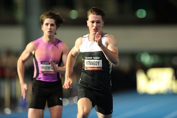 Kennedy stormed away to claim the 100 metres at the Maurie Plant Meet.