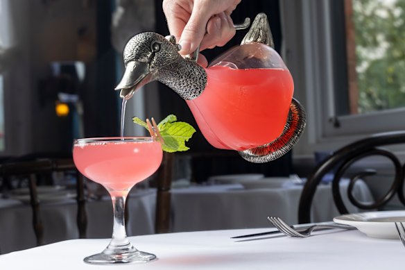 Unlike at Frenchie, most of Gigi’s drinks list  is still regularly priced. (Mon Canard, a hibiscus green tea mocktail, pictured.)