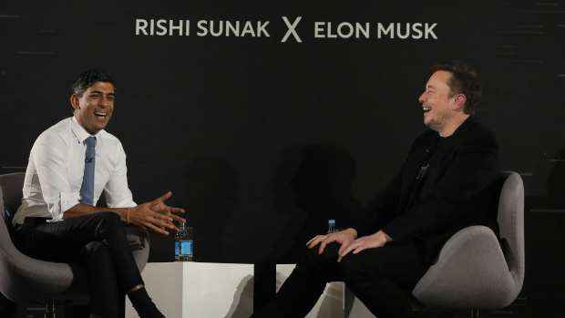 British Prime Minister Rishi Sunak and X brag  Elon Musk.