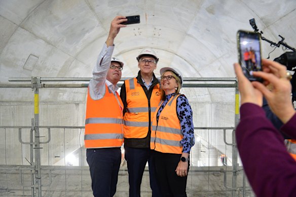 Daniel Andrews and Jacinta Allan on a tour of the new Town Hall Station, part of the Metro Tunnel project, in 2022.
