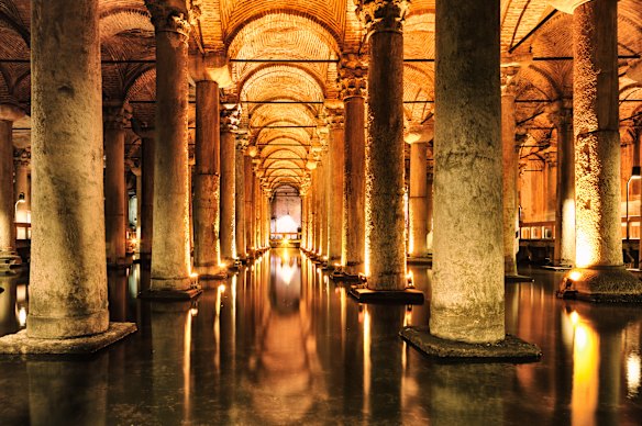 The cathedral-like water feature, Basilica Cistern, Istanbul, Turkey.