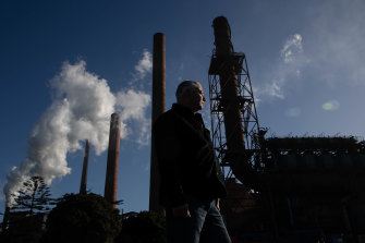 ‘It’s going to be massive’ if the steelworks were to close: Arthur Rorris, co-convener of Recharge Illawarra, at Bluescope’s facilities at Port Kembla.