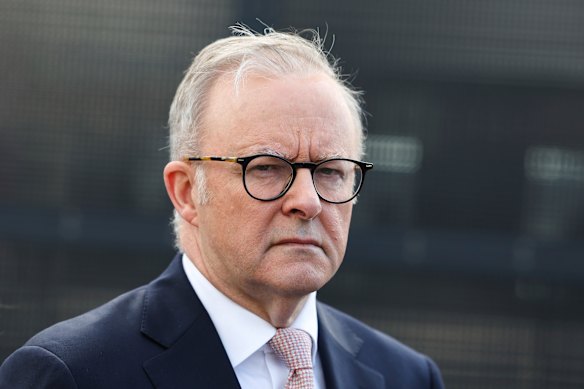 Prime Minister Anthony Albanese at Sunshine Station this morning.