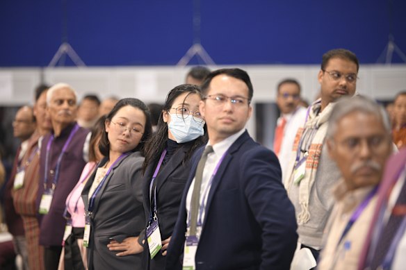 WHO summit attendees during a
“practising balance” break.