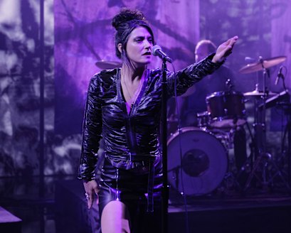 Van Etten performing with her band The Attachment Theory on Jimmy Kimmel Live earlier this year.