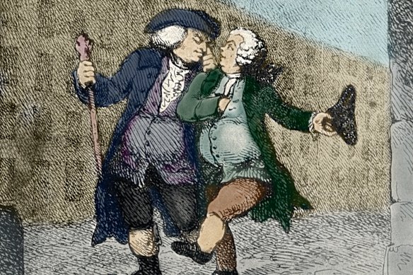 An 18th-century caricature of Samuel Johnson and his biographer, James Boswell.