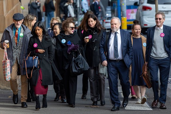 Members of the psychiatry college and doctors’ union arrive for a hearing at the Industrial Court of NSW in June.