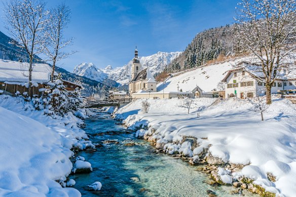 The Parish Church of St. Sebastian in the Ramsau district, in the Bavarian Alps