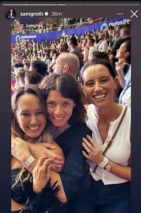Barrister Sue Chrysanthou, SC (centre), with solicitor Rebekah Giles (left) and Brittany Groth at a Rufus du Sol concert in Sydney. 