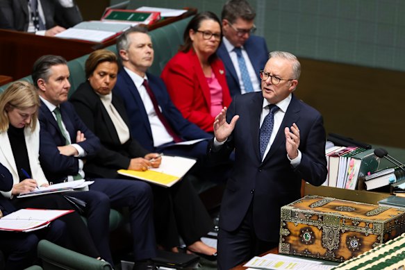 Prime Minister Anthony Albanese addresses parliament on Wednesday. 