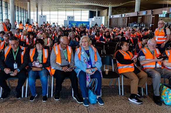 Members of the public have volunteered to act as passengers at a trial of Western Sydney International.