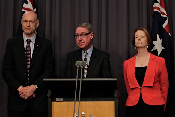 David Gonski unveiling his reforms. They might have made a difference, but politics got in the way.