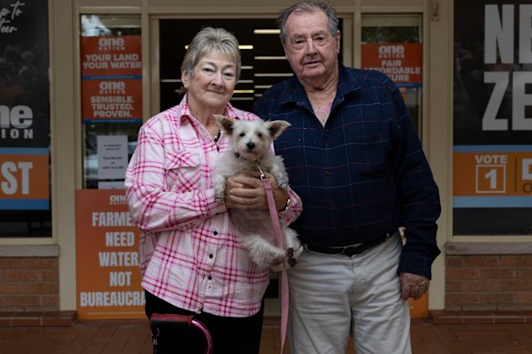 Judy and Wally Currie, with their dog Runty, in Griffith.