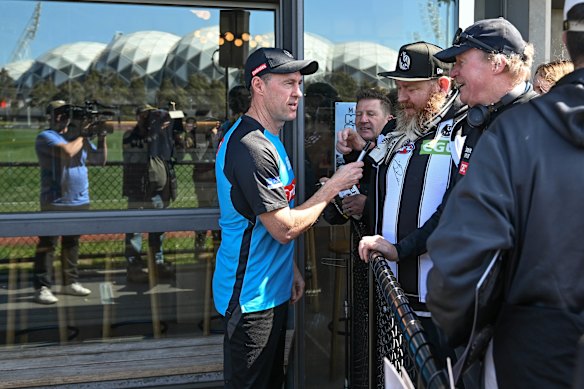 Collingwood coach Craig McRae as the Magpies train at Olympic Park in the middle of Melbourne’s sporting precinct.