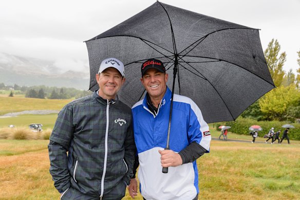 Ricky Ponting and Shane Warne during the New Zealand Open in 2017. 
