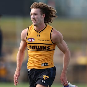 A free-wheeling Weddle at Hawks training recently.