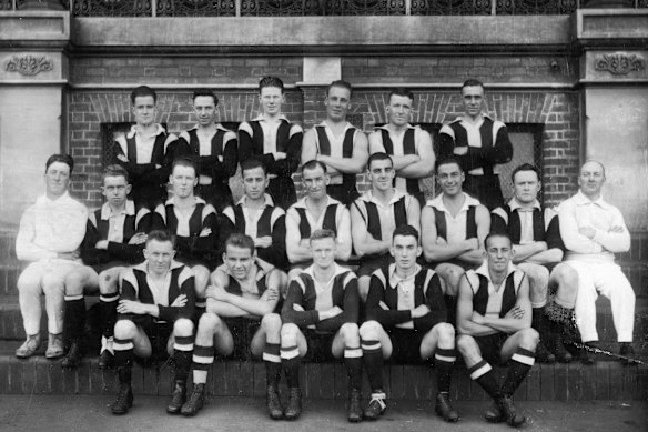 Libby Birch’s great-grandfather James Donald Kennedy (top row, second from right] with his St Kilda teammates in 1927.