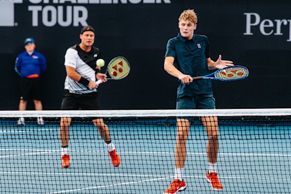 Lleyton and Cruz Hewitt make a successful doubles debut.