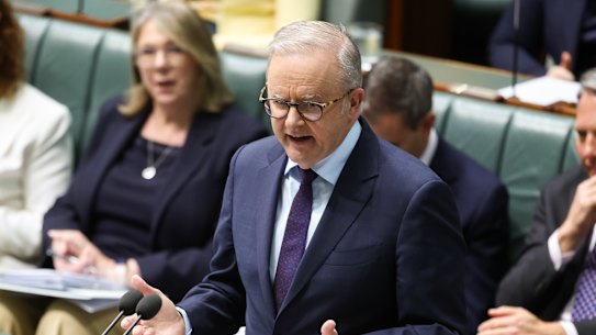 Prime Minister Anthony Albanese in question time on Monday.